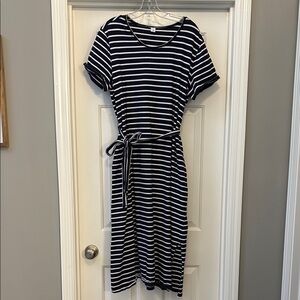 Old Navy Navy and White Striped Midi Dress